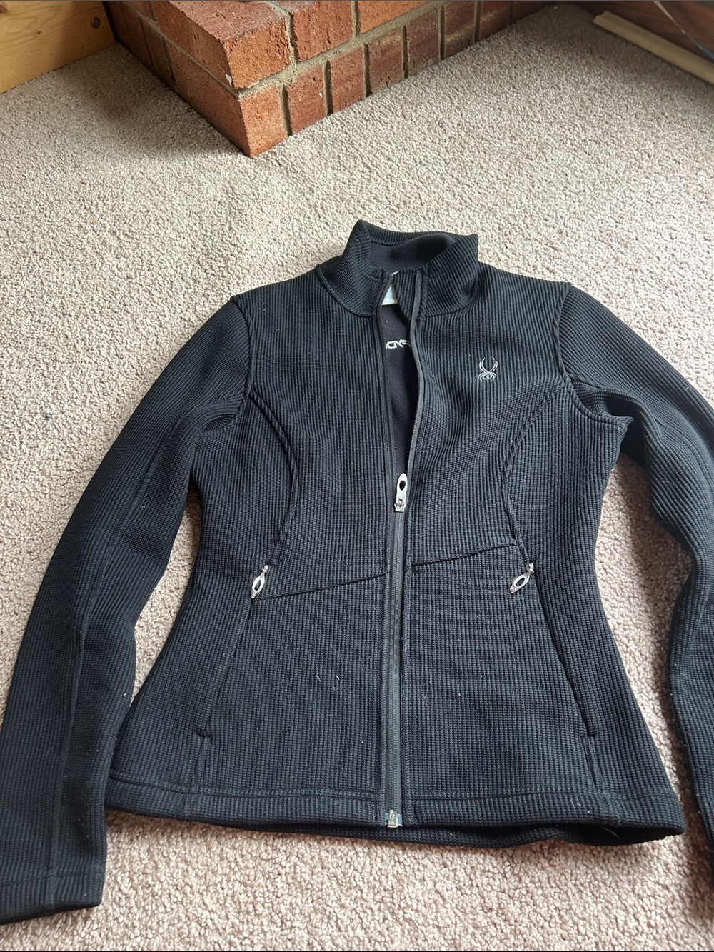 Spyder Women's Black Ribbed Zip-Up Utility Jacket